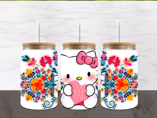 Kitty with Concha 16 oz Glass cup